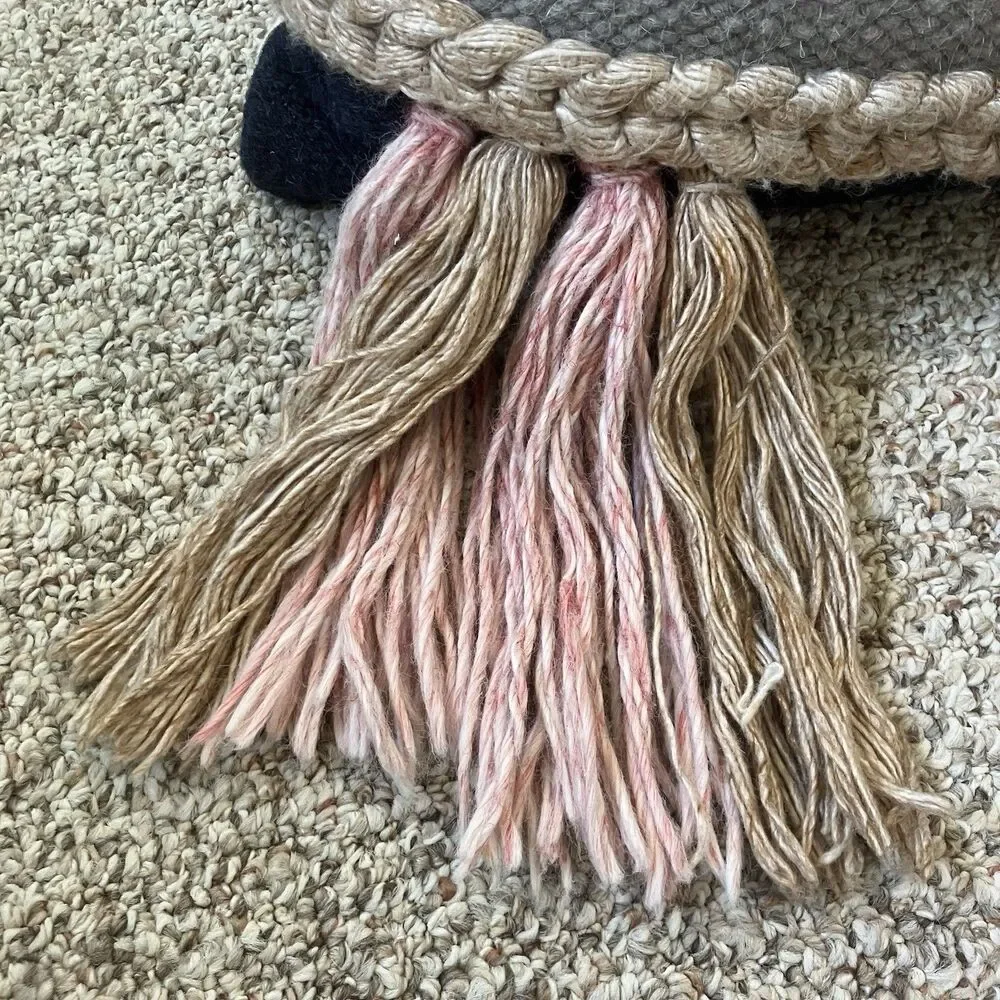 World Market Fringe Pillow Wool Cotton Boho Neutral Blue Pink Tan Braided Hippie